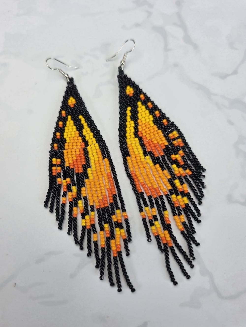 Butterfly Boho Beaded Fringe Earrings Handmade Black Statement Jewelry Boheme - Picture 4 of 4